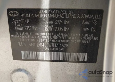 2018 Hyundai Elantra Sel z USA, uszkodzony, nr VIN 5NPD84LF6JH214528